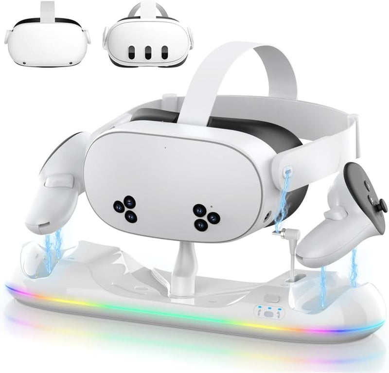 Charging Dock for Meta-Quest 3S/ for Quest 3/2, Magnetic Charging Station for Quest 3S/3/2 Accessories with 2 Rechargeable Batteries, RGB Light Charging Dock for VR Headset  Controllers - Image 1