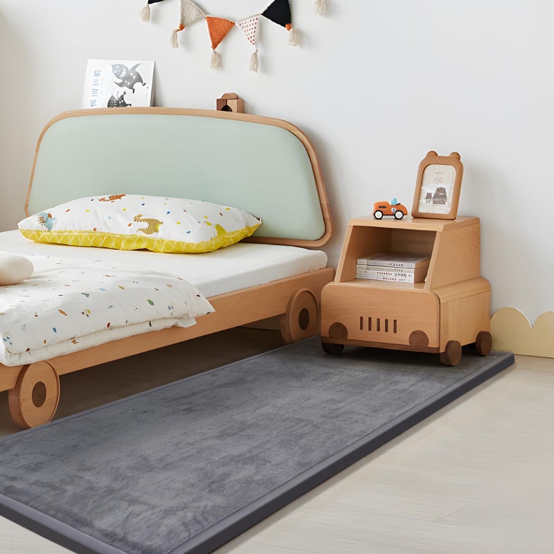 Huloo Sleep Play Mat for Babies Toddlers,1.3" Thick Elasti-Foam Anti-Fall Cushion Mat for Kids Room,28Ã—72 Bedroom Bedside Rugs,Water-Repellent Soft Coral Velvet,Non-Slip(Dark Grey) - Image 1