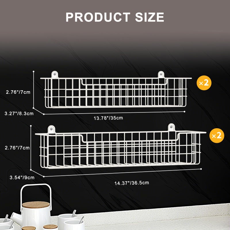 GUUKAR Spice Rack, 4-Pack Seasoning Organizer Wall Mount for Kitchen Storage Organization, Spice Holder Metal Shelf Saving Space for Cabinet, RV, Pantry, White - Image 3