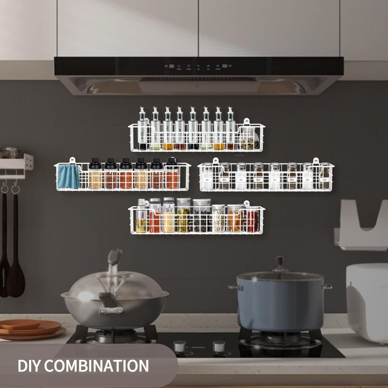 GUUKAR Spice Rack, 4-Pack Seasoning Organizer Wall Mount for Kitchen Storage Organization, Spice Holder Metal Shelf Saving Space for Cabinet, RV, Pantry, White - Image 4
