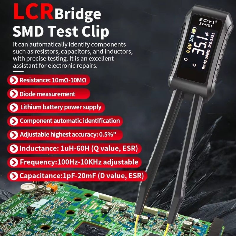 ZT-MD1 ملاقط ذكية لاختبار المكونات الإلكترونية وقياس المقاومة والسعة - Image 1