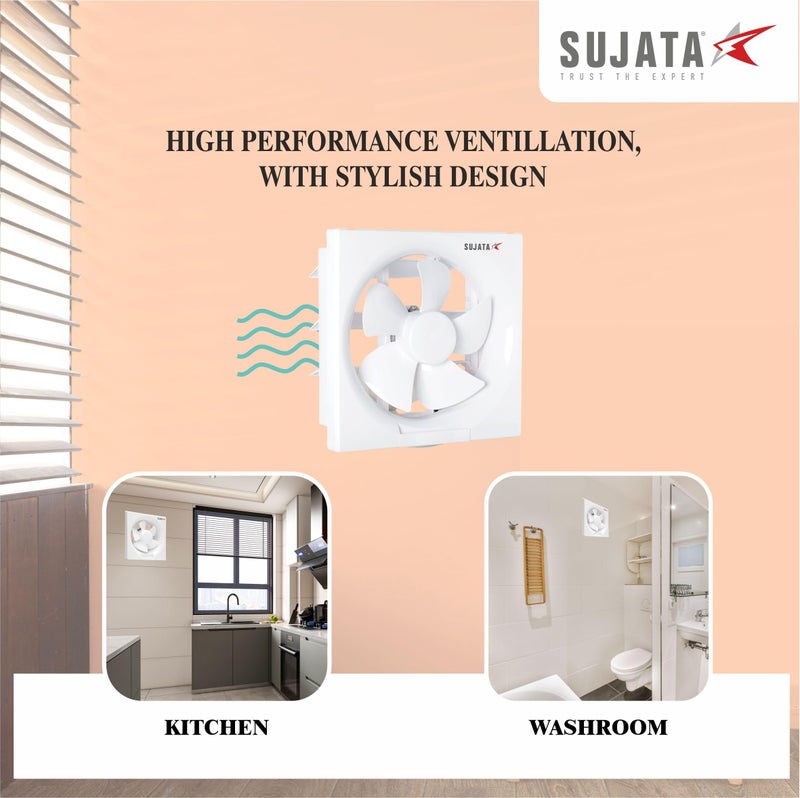 Sujata 8 Inch Premium Exhaust Fan for Kitchen, Bathroom & Office | 2 Years Warranty | 200MM High Air Delivery Exhaust Fan | 1300 RPM | 100% Copper Winding Motor | Strong Air Suction (EPB81 - White) - Image 4