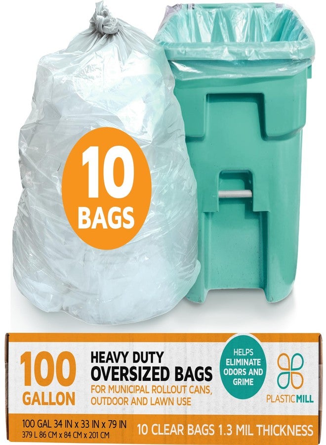 PlasticMill Heavy Duty Trash Bags - Clear Garbage Bags - Plastic Trash Bags for Large Rolling Trash Bins - Tall Trash Bags - 100-Gallon Large Kitchen Trash Bags, 1.3 Mil, 67"x79" (10-Count) - Image 1