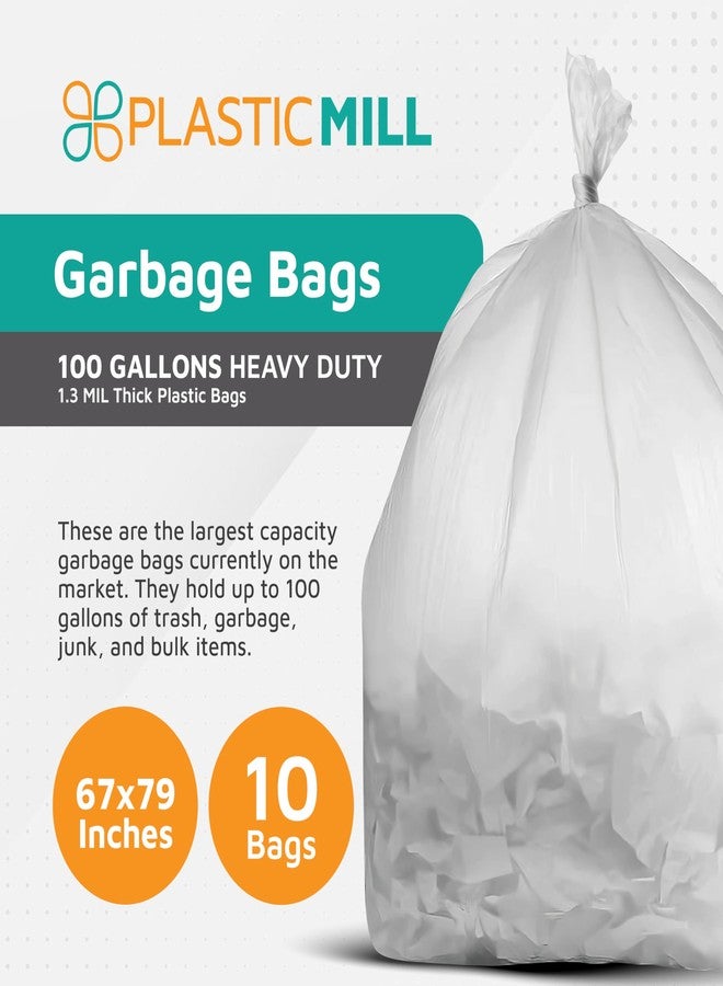 PlasticMill Heavy Duty Trash Bags - Clear Garbage Bags - Plastic Trash Bags for Large Rolling Trash Bins - Tall Trash Bags - 100-Gallon Large Kitchen Trash Bags, 1.3 Mil, 67"x79" (10-Count) - Image 2