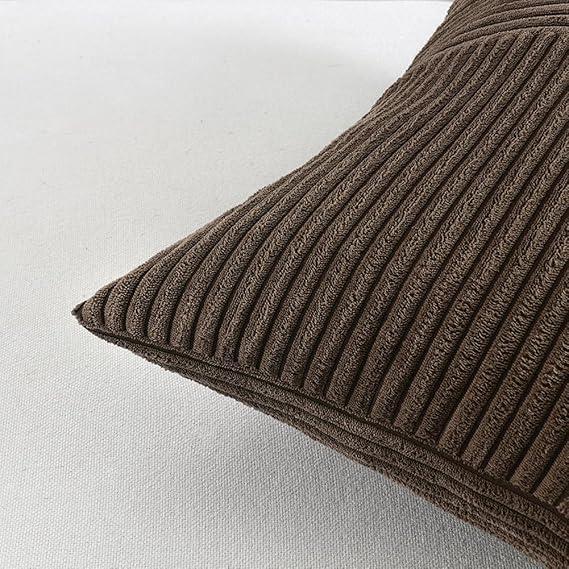 Guffaw Corduroy Pillow Covers Boho Decorative Spliced Throw Pillow Covers Soft Solid Couch Pillowcases Cross Patchwork Cushion Covers for Living Room Bed Sofa 16x16 inch (1, Dark Brown) - Image 2