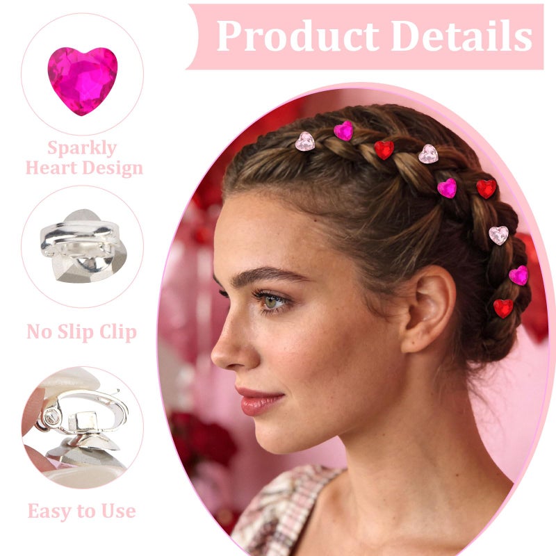 YISSION 30Pcs Valentine's Day Mini Heart Hair Clips for Women & Girls - Pink, Hot Pink & Red Sparkly Rhinestone Barrettes, Decorative Hair Accessories for Party Wedding Dating Daily Use - Image 2