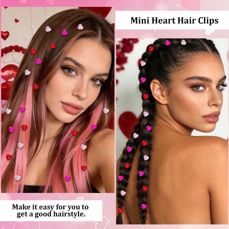 YISSION 30Pcs Valentine's Day Mini Heart Hair Clips for Women & Girls - Pink, Hot Pink & Red Sparkly Rhinestone Barrettes, Decorative Hair Accessories for Party Wedding Dating Daily Use - Image 4