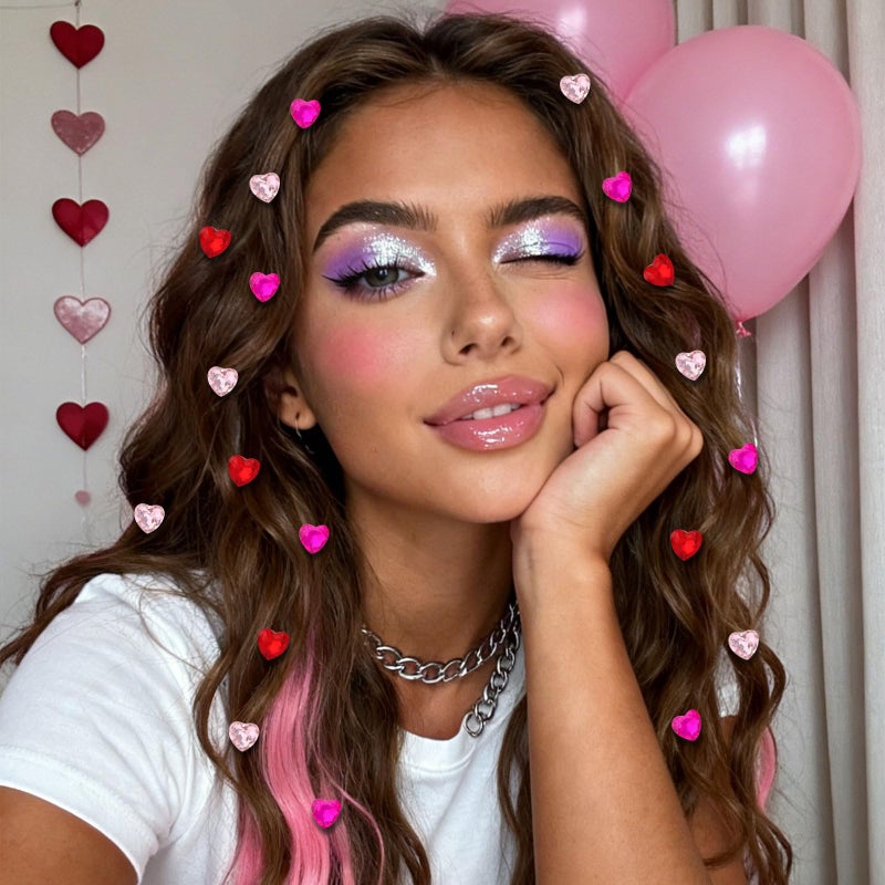 YISSION 30Pcs Valentine's Day Mini Heart Hair Clips for Women & Girls - Pink, Hot Pink & Red Sparkly Rhinestone Barrettes, Decorative Hair Accessories for Party Wedding Dating Daily Use - Image 5
