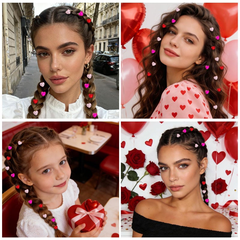 YISSION 30Pcs Valentine's Day Mini Heart Hair Clips for Women & Girls - Pink, Hot Pink & Red Sparkly Rhinestone Barrettes, Decorative Hair Accessories for Party Wedding Dating Daily Use - Image 3