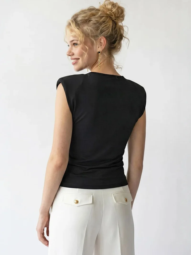 Mixray Black MIXRAY Sleeveless Cowl Neck Blouse for Women | Best Price UAE