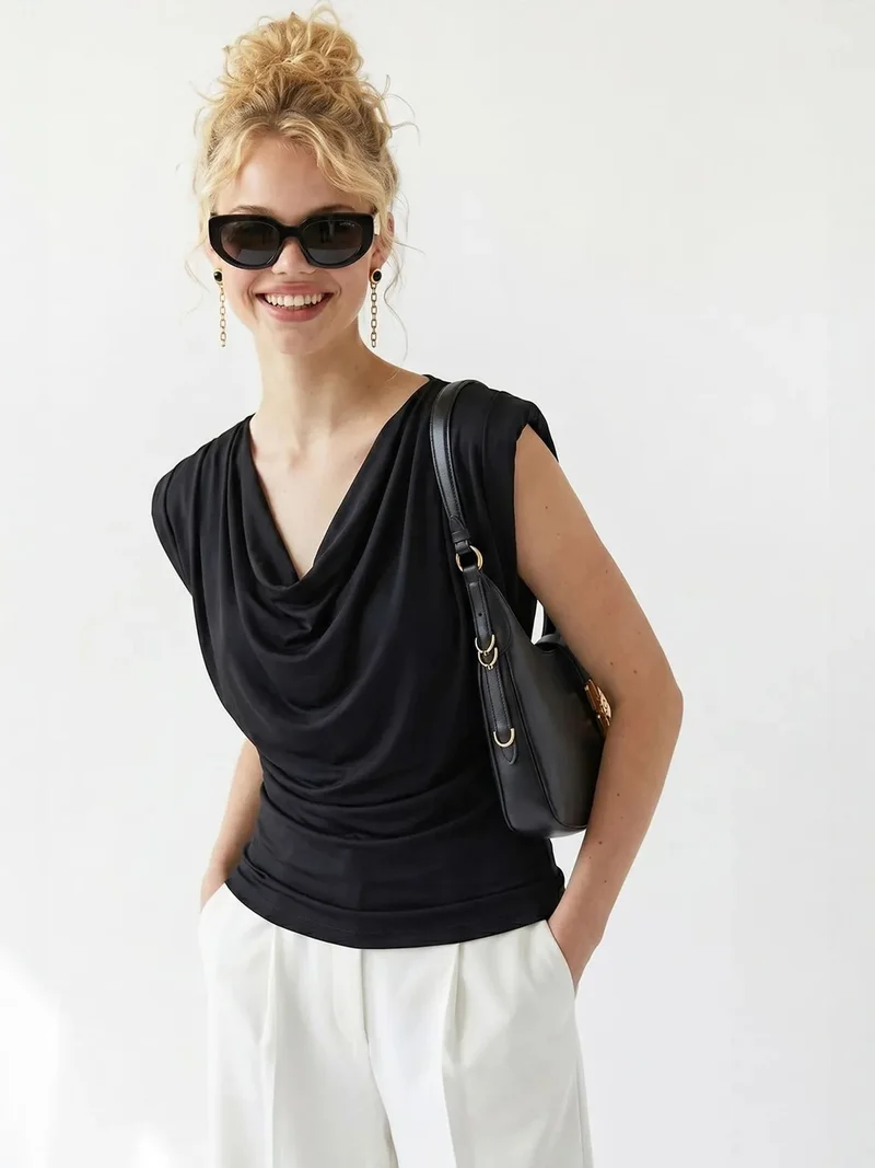 ميكسراي MIXRAY Sleeveless Cowl Neck Blouse