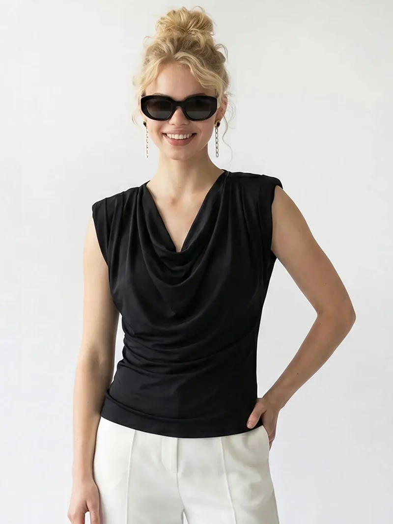 ميكسراي MIXRAY Sleeveless Cowl Neck Blouse