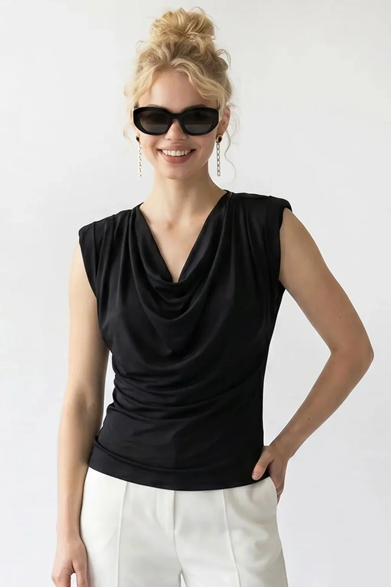 Mixray MIXRAY Sleeveless Cowl Neck Blouse