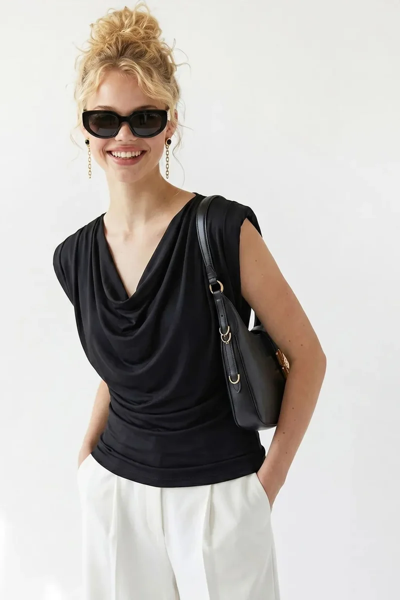 Mixray MIXRAY Sleeveless Cowl Neck Blouse