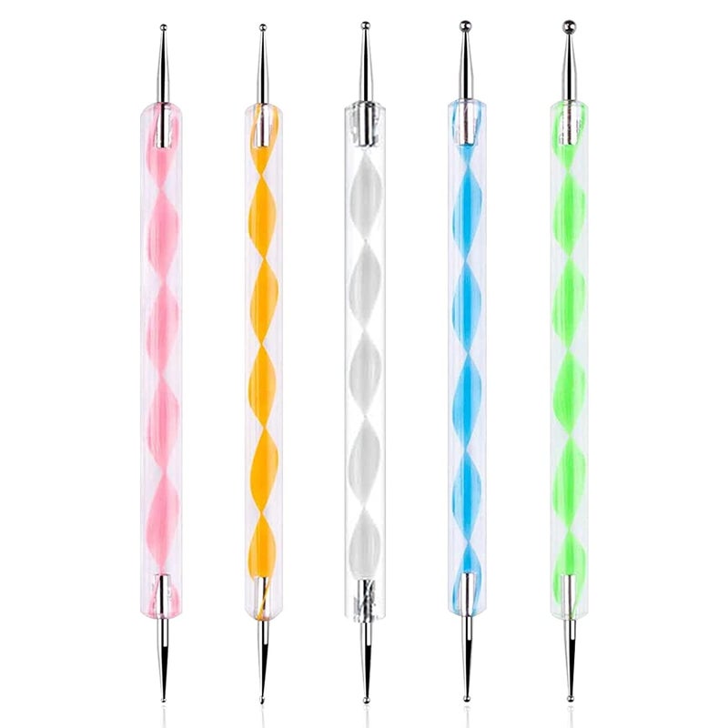 NAILWIND 5 pc 2 Way Dotting Pen Tool, Nail Art Tip Dot Paint Manicure kit, Multi-colored Nail Dotting Tool Set - Image 1