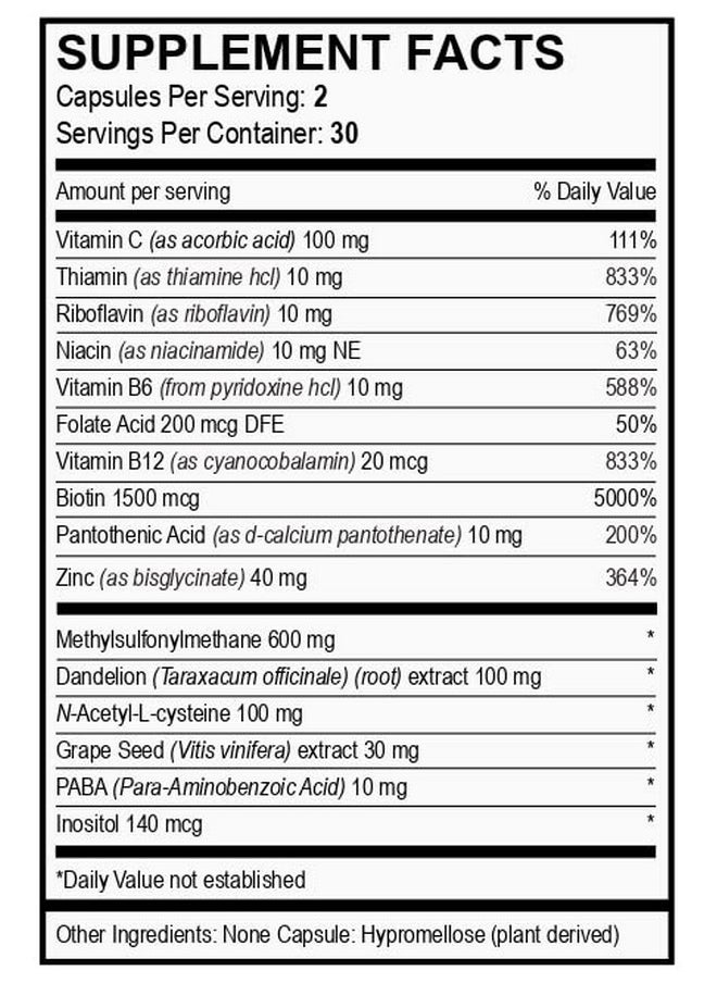 Vita4Life 2000 Mcg Biotin+Msm Hair Skin And Nail Support 60 Count  - Image 3