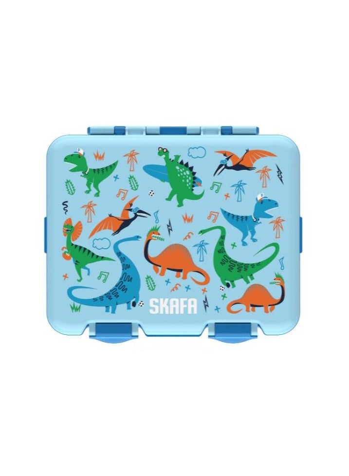 SKAFA Bento Box | Lunch Box 4 Compartments With Spoon and Fork Set, Ideal Portion Size 1150 ML, Leak-Proof, Toddler-Friendly, Dishwasher Safe, BPA-Free. (SkyBlue-Dino) - Image 1