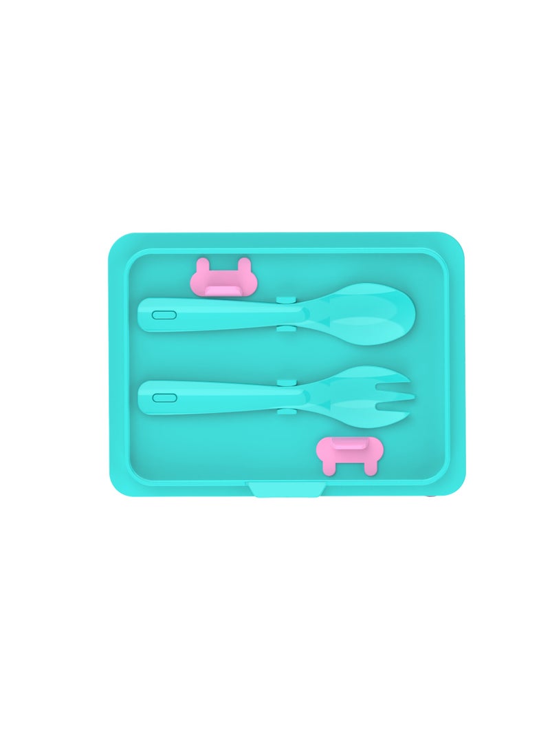 SKAFA Bento Box | Lunch Box 4 Compartments With Spoon and Fork Set, Ideal Portion Size 1150 ML, Leak-Proof, Toddler-Friendly, Dishwasher Safe, BPA-Free. (SkyBlue-Dino) - Image 3