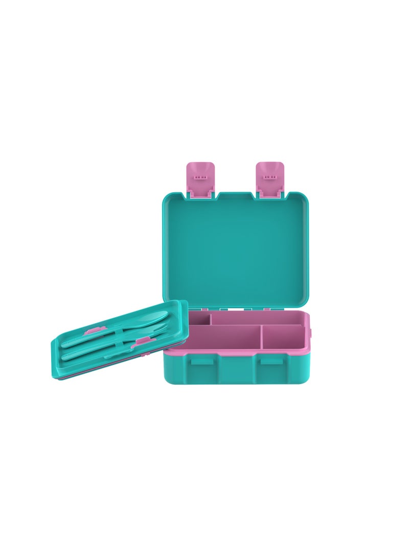 SKAFA Bento Box | Lunch Box 4 Compartments With Spoon and Fork Set, Ideal Portion Size 1150 ML, Leak-Proof, Toddler-Friendly, Dishwasher Safe, BPA-Free. (SkyBlue-Dino) - Image 2
