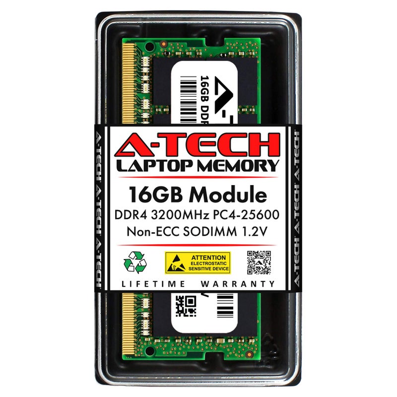 A-TECH ذاكرة رام لابتوب A-Tech 16GB DDR4 3200 MHz SODIMM PC4-25600 (PC4-3200AA) CL22 غير ECC - Image 1