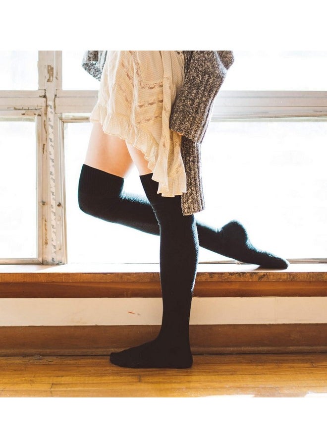 Helimix - HELIMIX Wool Warm Thigh High Socks Extra Long Cotton Women Socks Thigh High Socks Extra Long Knit Leg Boot Stockings Leg Thermal Woolen for Women Winter Wear Knee Length Leg Warmers (ONLY BLACK) - Image 1