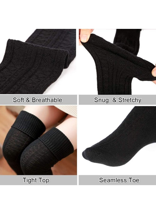 Helimix - HELIMIX Wool Warm Thigh High Socks Extra Long Cotton Women Socks Thigh High Socks Extra Long Knit Leg Boot Stockings Leg Thermal Woolen for Women Winter Wear Knee Length Leg Warmers (ONLY BLACK) - Image 1