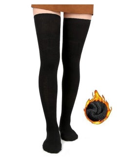 HELIMIX Wool Warm Thigh High Socks Extra Long Cotton Women Socks Thigh High Socks Extra Long Knit Leg Boot Stockings Leg Thermal Woolen for Women Winter Wear Knee Length Leg Warmers (ONLY BLACK)