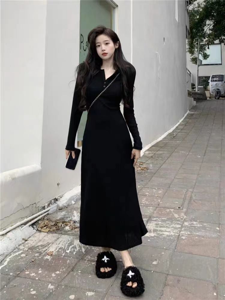 French Style Elegant Black Long Dress Base Sweater Dress Children'S Small Knitted Dress - Image 1