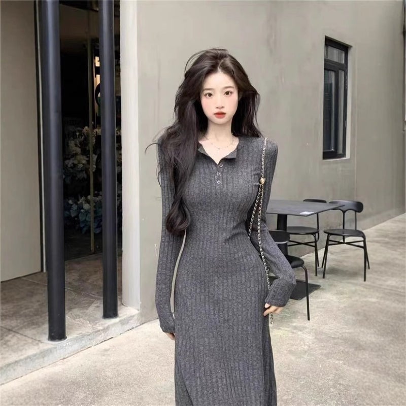 French Style Elegant Black Long Dress Base Sweater Dress Children'S Small Knitted Dress - Image 2