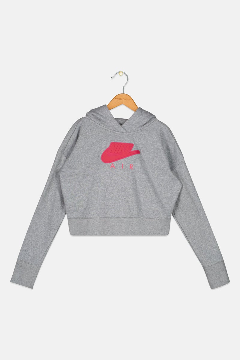 Nike Kids Girl Standard Fit Hooded Brand Logo Outdoor Sweatshirt, Grey - Image 2