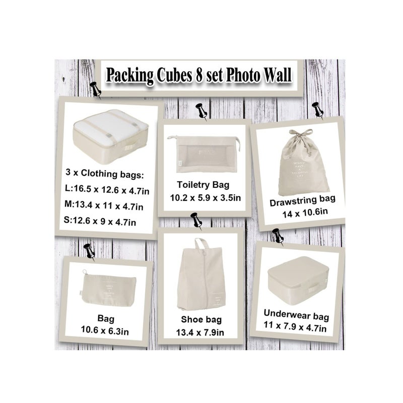 SOLARAE 8 مجموعة من مكعبات التعبئة لحقائب السفر - مكعبات التعبئة - منظم حقائب السفر - أكياس ملحقات كبيرة خفيفة الوزن مقاومة للماء - حقيبة تخزين لوازم السفر مع حقيبة مستحضرات التجميل والملابس - Image 2
