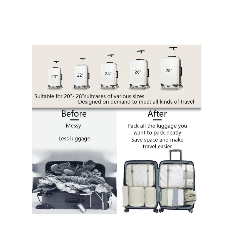 SOLARAE 8 مجموعة من مكعبات التعبئة لحقائب السفر - مكعبات التعبئة - منظم حقائب السفر - أكياس ملحقات كبيرة خفيفة الوزن مقاومة للماء - حقيبة تخزين لوازم السفر مع حقيبة مستحضرات التجميل والملابس - Image 4