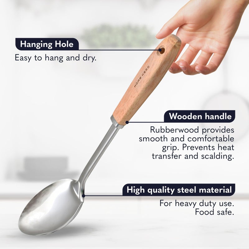 HomeHero Home Hero Stainless Steel Kitchen Utensils Set - Wood Handle Nonstick Stainless Steel Cooking Utensils Set - Heat Resistant Kitchen Essentials & Metal Kitchen Gadgets (Silver & Wood) - Image 4