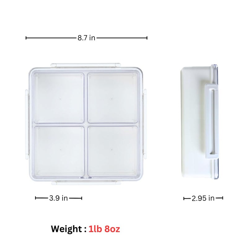 Lustroware Airtight 4-Compartment Removable Divided Serving Tray with Lid  Portable Charcuterie Container  Snackle Platter  Snack Box  Easy Prepping Organizer Cansiter for Veggie  Fruit  Ingredient (Square) - Image 5