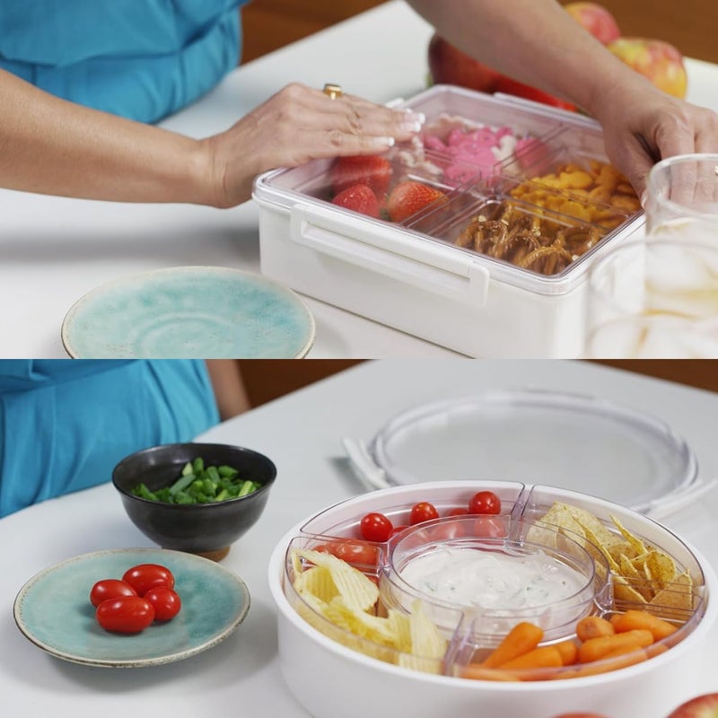 Lustroware Airtight 4-Compartment Removable Divided Serving Tray with Lid  Portable Charcuterie Container  Snackle Platter  Snack Box  Easy Prepping Organizer Cansiter for Veggie  Fruit  Ingredient (Square) - Image 4