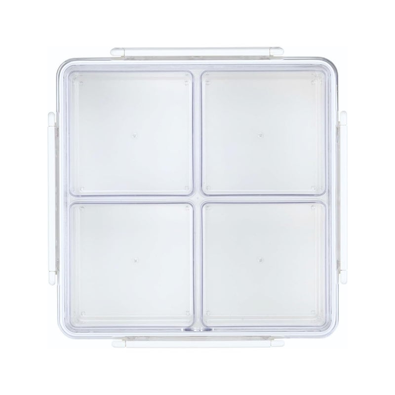 Lustroware Airtight 4-Compartment Removable Divided Serving Tray with Lid  Portable Charcuterie Container  Snackle Platter  Snack Box  Easy Prepping Organizer Cansiter for Veggie  Fruit  Ingredient (Square) - Image 1