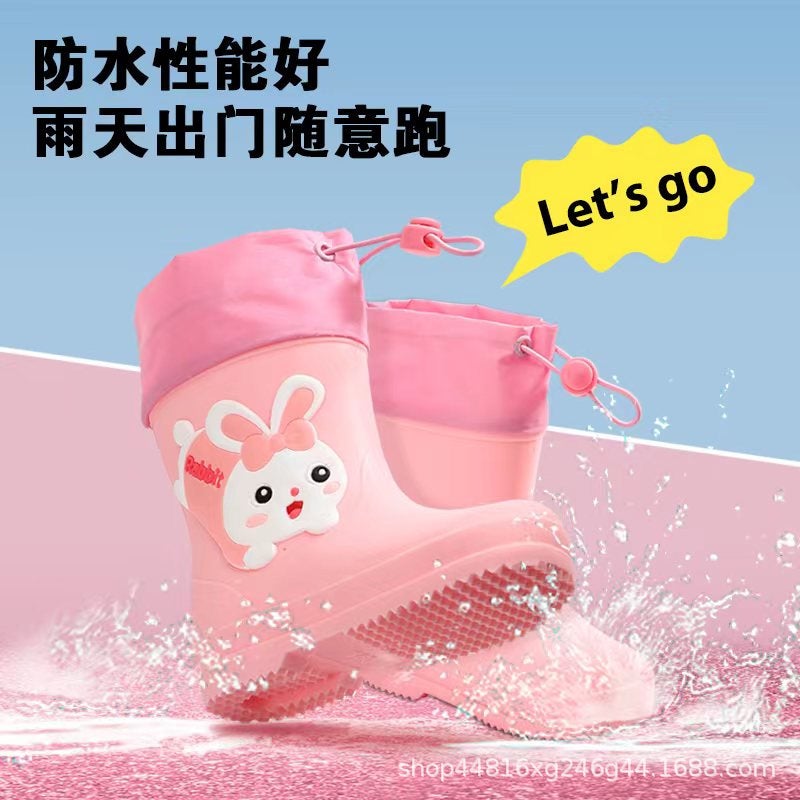 Children'S Rain Boots, Girls' Waterproof Shoes, Four-Season Universal Drawstring Mid-Tube Rain Boots, Girls' Non-Slip Water Shoes - Image 4
