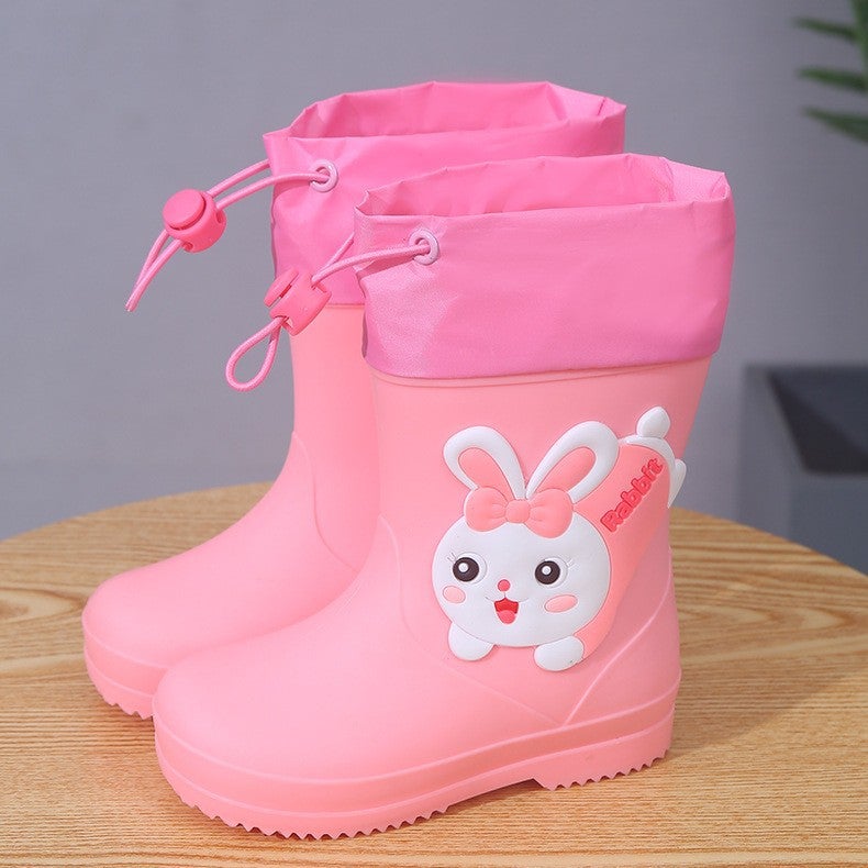 Children'S Rain Boots, Girls' Waterproof Shoes, Four-Season Universal Drawstring Mid-Tube Rain Boots, Girls' Non-Slip Water Shoes - Image 5