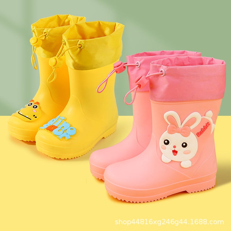 Children'S Rain Boots, Girls' Waterproof Shoes, Four-Season Universal Drawstring Mid-Tube Rain Boots, Girls' Non-Slip Water Shoes - Image 3