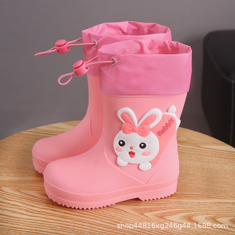Children'S Rain Boots, Girls' Waterproof Shoes, Four-Season Universal Drawstring Mid-Tube Rain Boots, Girls' Non-Slip Water Shoes - Image 2