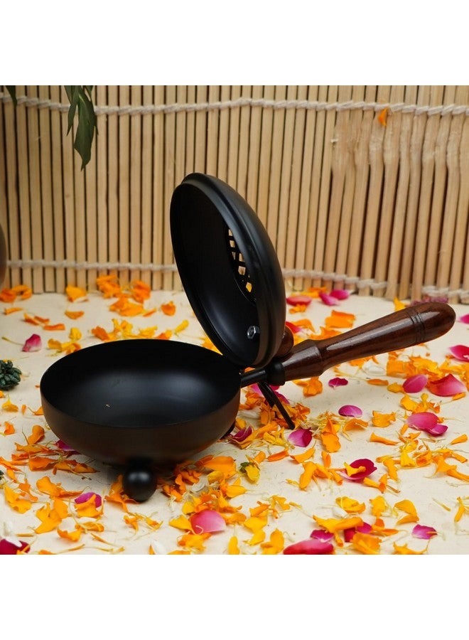 ServDharm Dhoop Dani Dhuni Loban Burner, Diameter 4.3(Metal, Round, Black) - Image 2