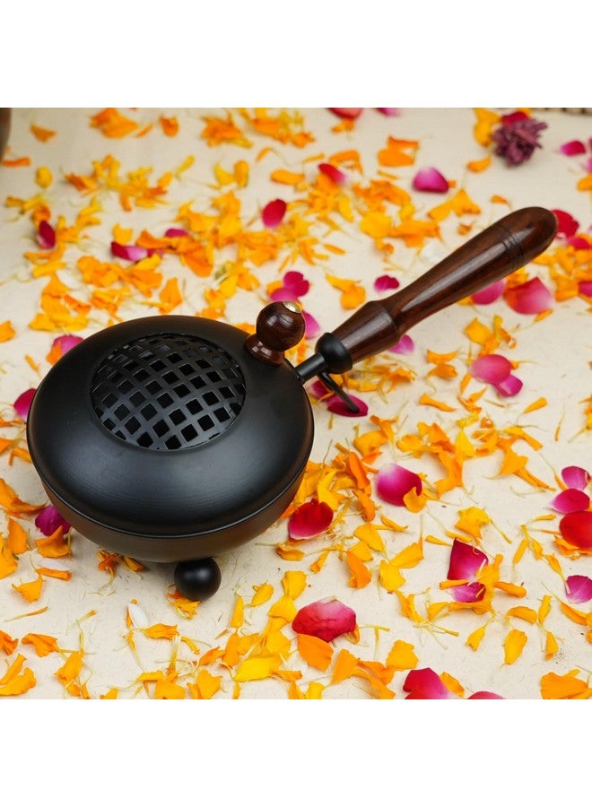 ServDharm Dhoop Dani Dhuni Loban Burner, Diameter 4.3(Metal, Round, Black) - Image 1