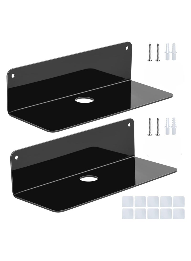 TPGP 2 Set Acrylic Small Black Floating Shelf Self Adhesive, 9 Inch for Wall, Stick on Shelf Easily Expand Wall Space, Acrylic Shelves with Stickers and Screws  - Image 1