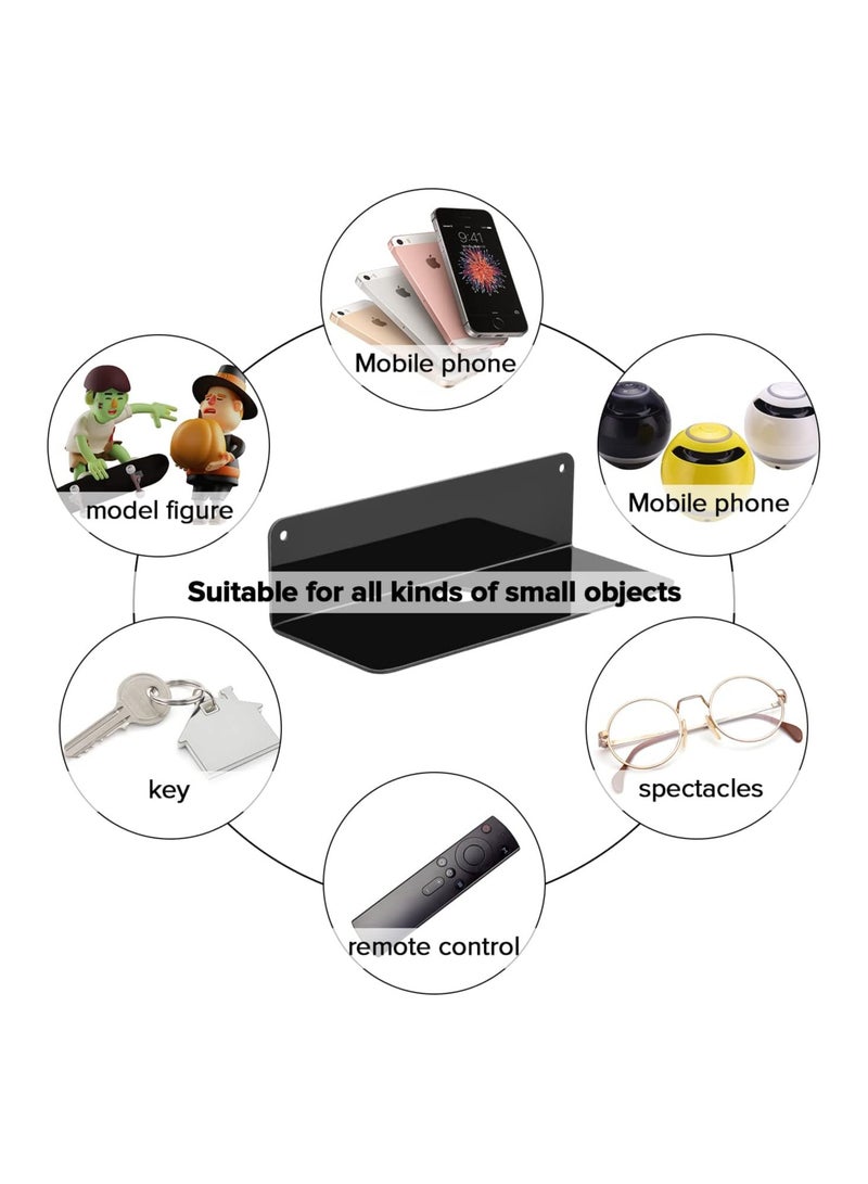 TPGP 2 Set Acrylic Small Black Floating Shelf Self Adhesive, 9 Inch for Wall, Stick on Shelf Easily Expand Wall Space, Acrylic Shelves with Stickers and Screws  - Image 3