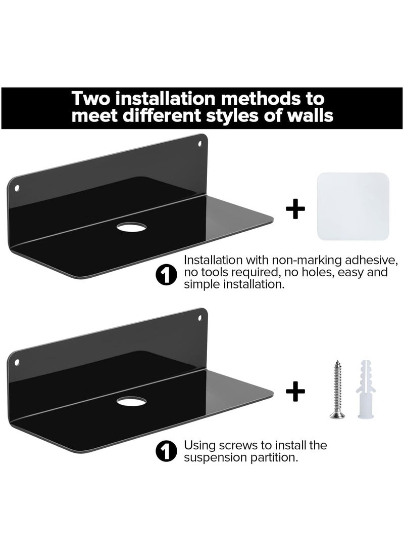 TPGP 2 Set Acrylic Small Black Floating Shelf Self Adhesive, 9 Inch for Wall, Stick on Shelf Easily Expand Wall Space, Acrylic Shelves with Stickers and Screws  - Image 4
