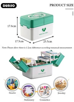 DUNISO Family Medicine Storage Box Container, Double 3-Tier Folding First Aid Box Organizer with Locking Lid Handle, Multipurpose Durable Craft Tool Case Plastic Professional Emergency Bin for Home Travel Car Camping Office  - Image 4
