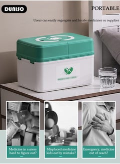 DUNISO Family Medicine Storage Box Container, Double 3-Tier Folding First Aid Box Organizer with Locking Lid Handle, Multipurpose Durable Craft Tool Case Plastic Professional Emergency Bin for Home Travel Car Camping Office  - Image 3