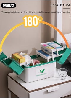 DUNISO Family Medicine Storage Box Container, Double 3-Tier Folding First Aid Box Organizer with Locking Lid Handle, Multipurpose Durable Craft Tool Case Plastic Professional Emergency Bin for Home Travel Car Camping Office  - Image 5