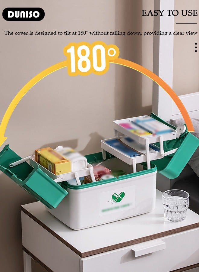 DUNISO Family Medicine Storage Box Container, Double 3-Tier Folding First Aid Box Organizer with Locking Lid Handle, Multipurpose Durable Craft Tool Case Plastic Professional Emergency Bin for Home Travel Car Camping Office  - Image 5