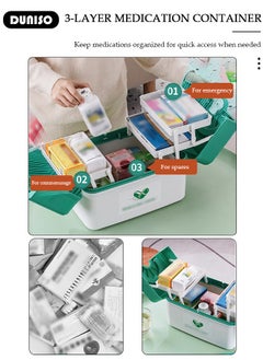 DUNISO Family Medicine Storage Box Container, Double 3-Tier Folding First Aid Box Organizer with Locking Lid Handle, Multipurpose Durable Craft Tool Case Plastic Professional Emergency Bin for Home Travel Car Camping Office  - Image 2